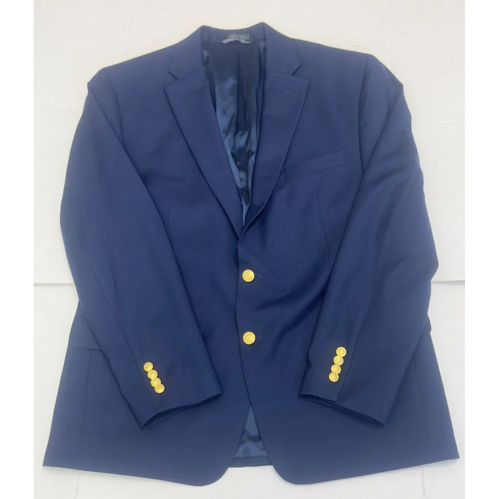 Lauren Ralph Lauren Blazer Mens 44R Navy Blue‎ Wool Blend Gold Buttons Preppy